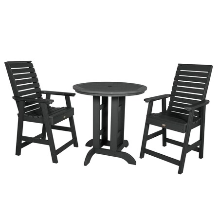 Highwood Usa Weatherly 3pc Round Counter Height Outdoor Patio Furniture Dining Set AD-CNW36-BKE